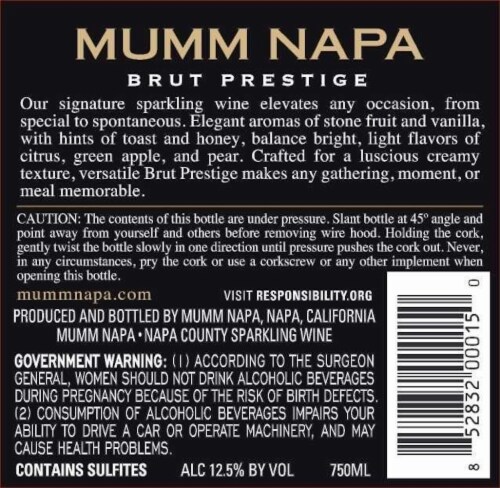 Mumm Napa Brut Prestige Champagne California Sparkling Wine Perspective: top
