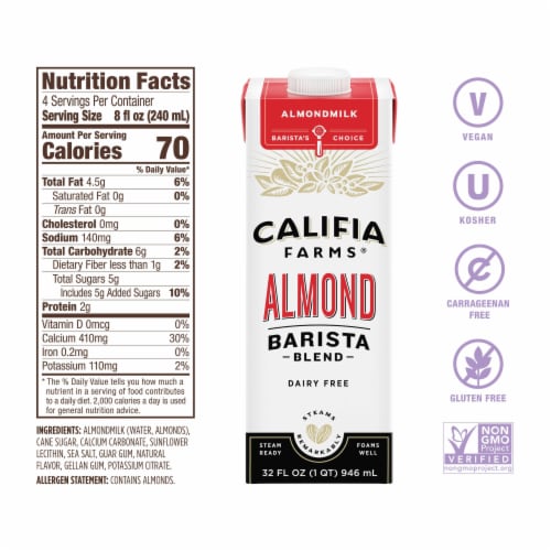 Califia Farms® Barista Blend Almond Milk Perspective: top