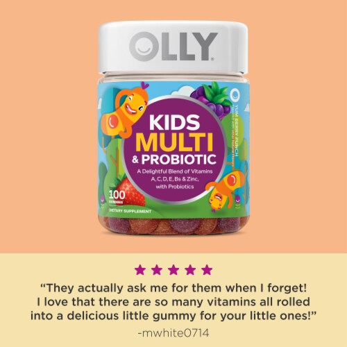 OLLY Kids Multivitamin and Probiotic Berry Flavor Gummy Vitamin Supplement Perspective: top