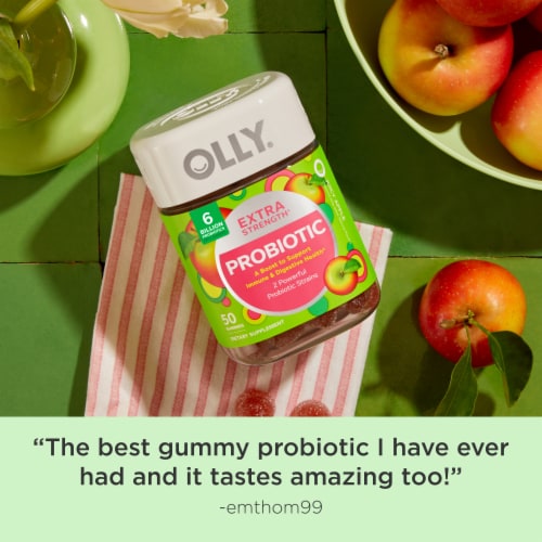 OLLY Extra Strength Probiotic Apple Flavor Gummy Supplement Perspective: top