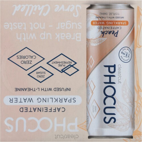 Phocus™ Caffeinated Peach Flavored Sparkling Water Cans Perspective: top