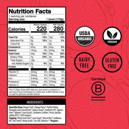 Pitaya Foods® Organic Dragon Fruit Probiotic Smoothie Bowl Perspective: top