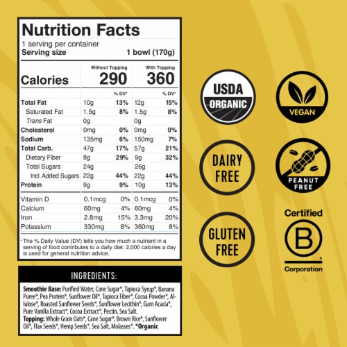 Pitaya Foods® Organic Chocolate Protein Smoothie Bowl Perspective: top