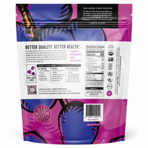 Pitaya Foods® Organic Acai Berry Bite-Sized Pieces Perspective: top