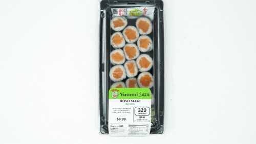 Yummi Sushi Hoso Maki Salmon Roll Perspective: top