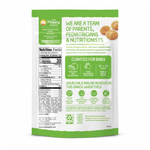 Happy Baby Organic Creamies Fruit & Coconut Milk Snacks Apple Spinach Pea & Kiwi Bag Perspective: top