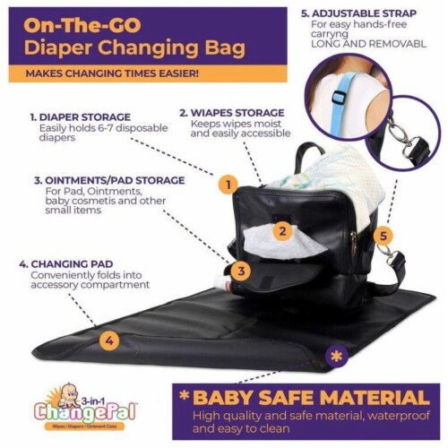 ChangePal Portable Diaper Changing Bag (Vegan Leather) | Wipes Pouch version Perspective: top