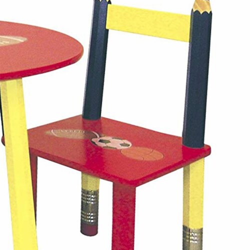 3 Piece Kids Pencil Themed Table Set with 2 Chairs Multicolor Saltoro Sherpi 11x11x20.5 Foods Co