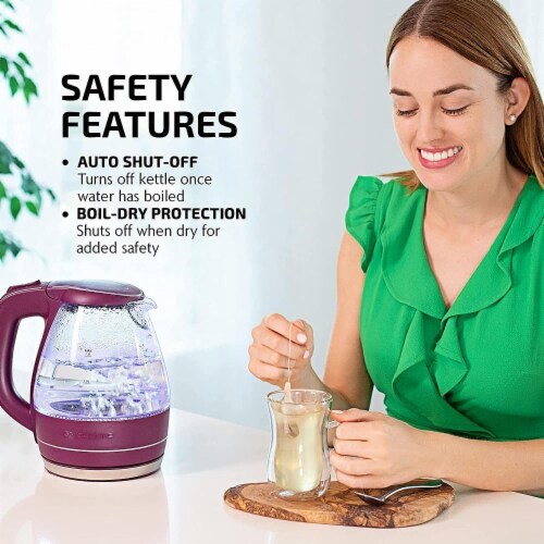 Ovente Glass Electric Kettle with LED Light and Auto Shut-off, Purple 1.5L Perspective: top