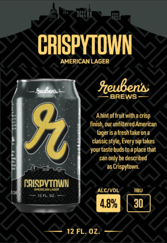 Reuben's Brews Crispytown West Coast Lager Beer Perspective: top