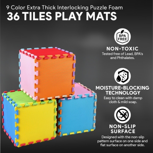BalanceFrom 9 Color Extra Thick Interlocking Puzzle Foam Exercise Play Mats, 36 Perspective: top