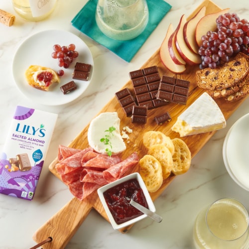 LILY'S Salted Almond Milk Chocolate Style No Sugar Added Sweets Bar Perspective: top