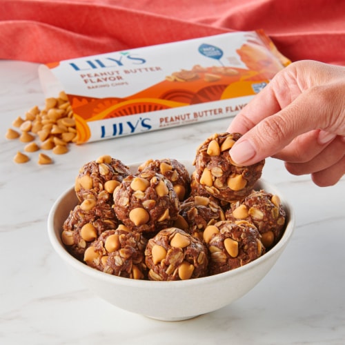 LILY'S Peanut Butter Flavored No Added Sugar Baking Chips Bag Perspective: top