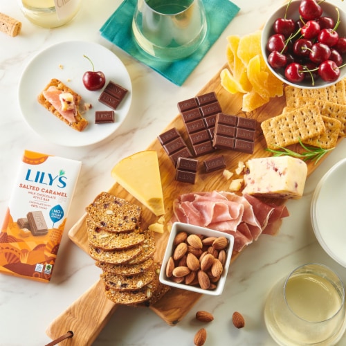 LILY'S Salted Caramel Flavored Milk Chocolate Style No Sugar Added Sweets Bar Perspective: top