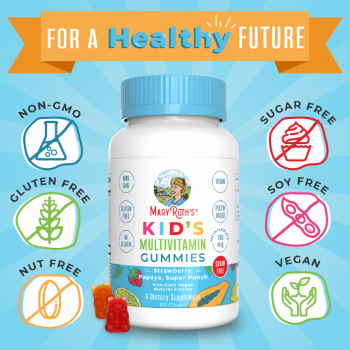 MaryRuth's® Kids Sugar-Free Strawberry Papaya Superpunch Multivitamin Gummies Perspective: top