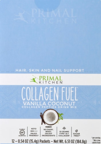 Primal Kitchen Collagen Fuel Vanilla Coconut Collagen Peptide Drink Mix 12 Count Perspective: top