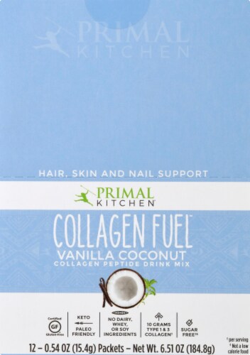 Primal Kitchen Collagen Fuel Vanilla Coconut Collagen Peptide Drink Mix 12 Count Perspective: top