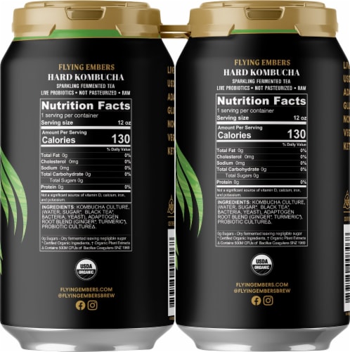 Flying Embers Ginger & Oak Hard Kombucha Perspective: top