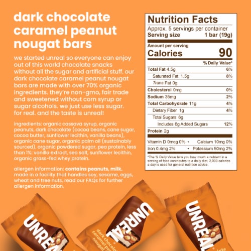 Unreal® Dark Chocolate Caramel Peanut Nougat Bars Perspective: top