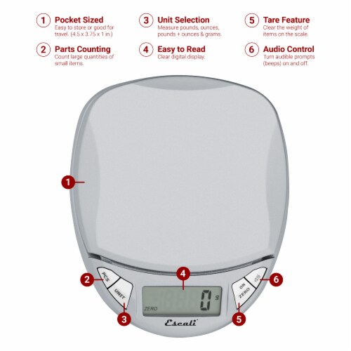 Escali Pico White Pocket- Sized Digital Scale Perspective: top