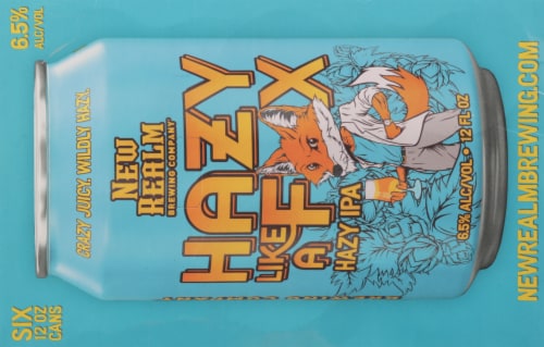 New Realm Brewing Hazy like a Fox IPA Craft Beer Cans Perspective: top
