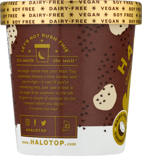 Halo Top Dairy Free Chocolate Chip Cookie Dough Frozen Dessert Pint Perspective: top