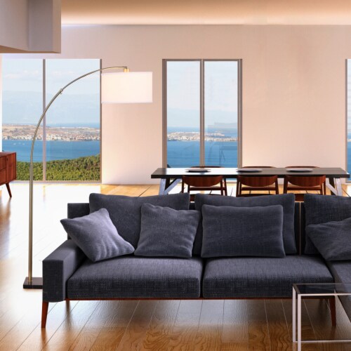 Brightech Logan Arc Standing Floor Lamp w LED Bulb Drum Shade