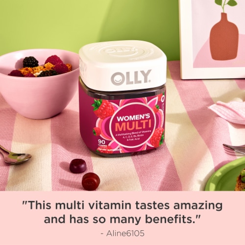 OLLY Womens Multivitamin Berry Flavor Gummy Supplement Perspective: top