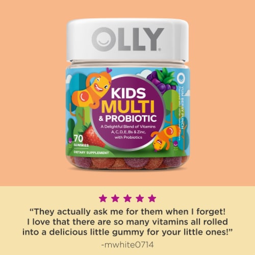 OLLY Kids Multivitamin and Probiotic Berry Flavor Gummy Supplement Perspective: top
