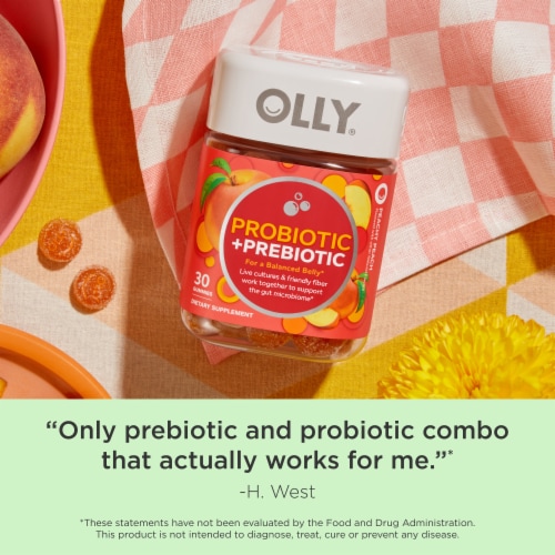 OLLY Probiotic Prebiotic Peach Flavor Gummy Supplement Perspective: top