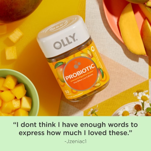 OLLY Probiotic Mango Flavor Gummy Supplement One Billion Live Cultures Perspective: top