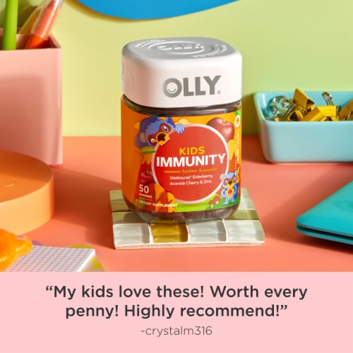 OLLY Kids Immunity Cherry Berry Flavor Gummy Supplement Elderberry and Zinc Perspective: top