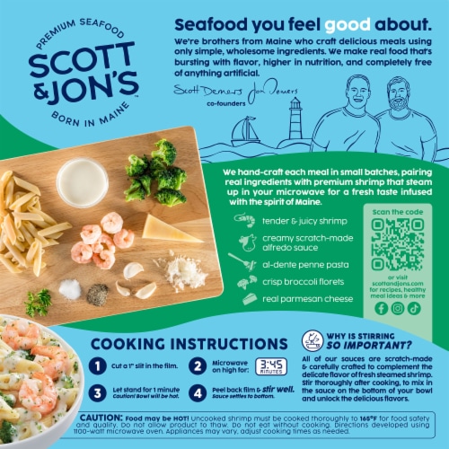 Scott & Jon's Shrimp Alfredo with Penne Frozen Meal Perspective: top