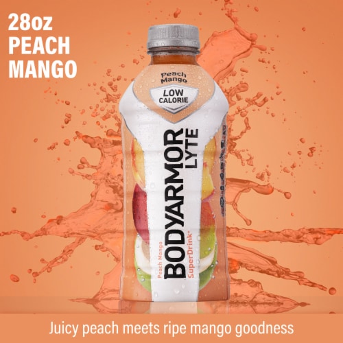 BODYARMOR Lyte Peach Mango Electrolyte Sports Drink Bottle Perspective: top