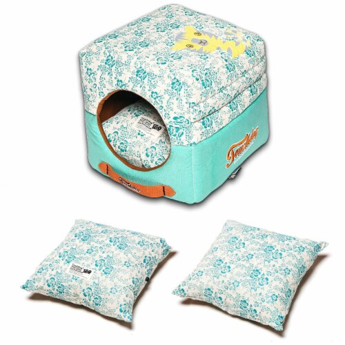 Touchdog Floral-Galore Convertible and Reversible Squared 2-in-1 Collapsible Dog House Bed Perspective: top