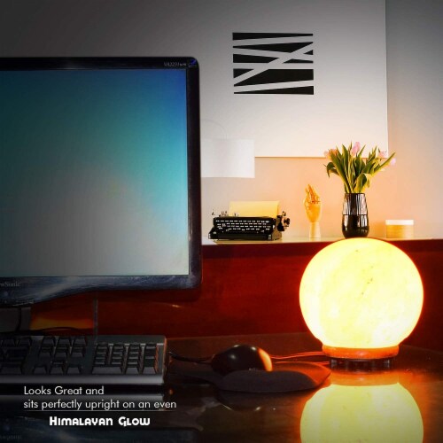 Himalayan Glow Pink Salt Globe Lamp, Hand Carved Salt Crystal Lamp with Dimmer | 9-11 lbs Perspective: top