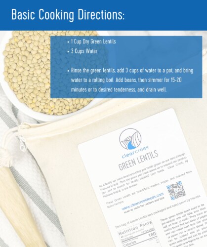 Clear Creek Lentil Pack: Green, Gold, Red Lentils, 12 LBS ( 3 - 4 LB Linen Bags) Perspective: top