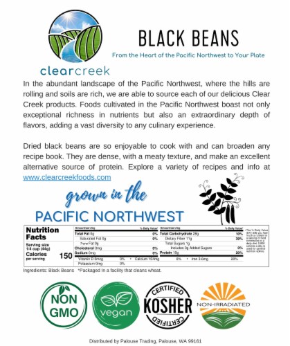 Clear Creek Black Beans, Dry, 4 LBS Re-Sealable Kraft Bag Perspective: top