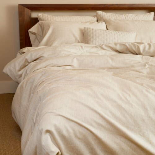 BedVoyage Melange Viscose from Bamboo Cotton Duvet Cover, Queen - Sand Perspective: top