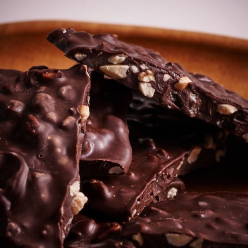barkTHINS Dark Chocolate Almond and Sea Salt Snacking Chocolate Bag Perspective: top