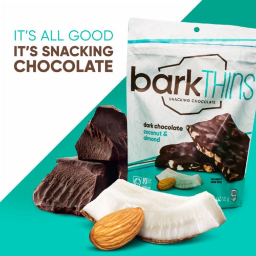 barkTHINS Dark Chocolate Coconut and Almond Snacking Chocolate Bag Perspective: top