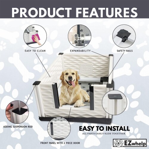 EZwhelp EZclassic 38 x 38 Puppy Dog Whelping Box Playpen w/Rails & Liner, Gray Perspective: top