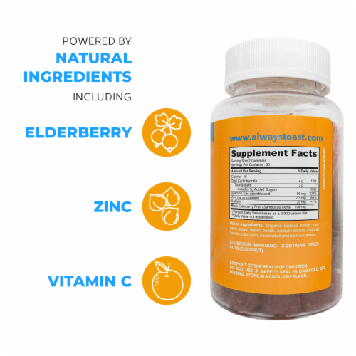Toast! Immune Support Dietary Supplement, Raspberry, 60 Gummies - 1 Bottle Perspective: top