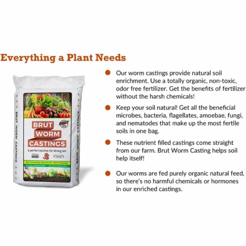 Brut Worm Farm All Natural Organic Worm Castings Soil Builder, 30 Pound Bag Perspective: top