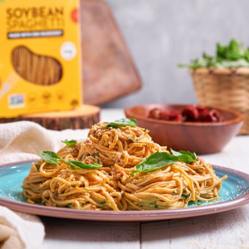 Organic Soy Bean Spaghetti Pasta, Healthy Gluten Free Vegan Protein Noodles, 8 oz (6 Pack) Perspective: top