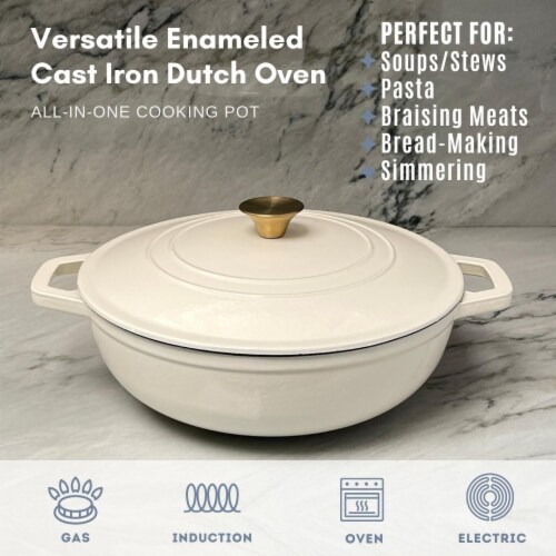 6 Quart Enameled Cast Iron Round Dutch Oven, Cream, 1 PIECE - Foods Co.