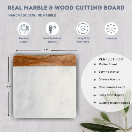 Lexi Home 12 X 12 White Marble And Wood Accent Charcuterie Board, 1 PC ...