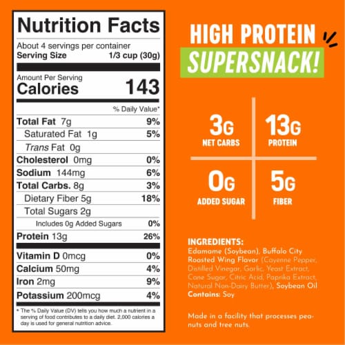 Crunchy Roasted Edamame (Buffalo) - Healthy Snacks, Keto Protein Gluten-Free & Vegan (3 Pk) Perspective: top