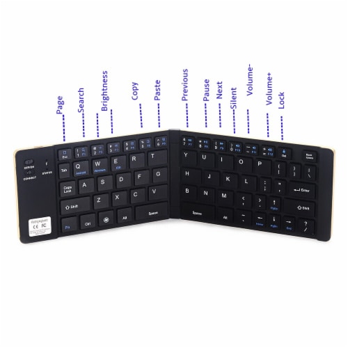 SANOXY Foldable Wireless Keyboard with Cell Phone Stand (Black) Perspective: top