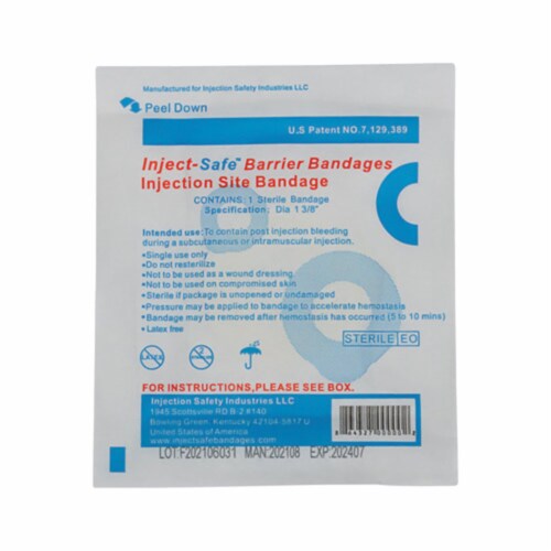 Inject-Safe™ White Film Foam Adhesive Barrier Strip Sterile 1-3/8 Inch Diameter Bandages Perspective: top